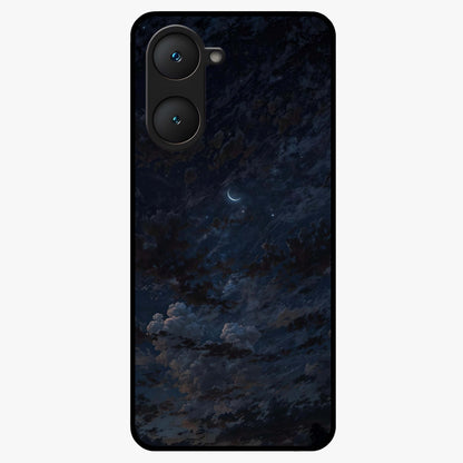 Lunar Veil Silence Glass Case showing flat back view with mystical moon veil artwork and glossy glass finish.
