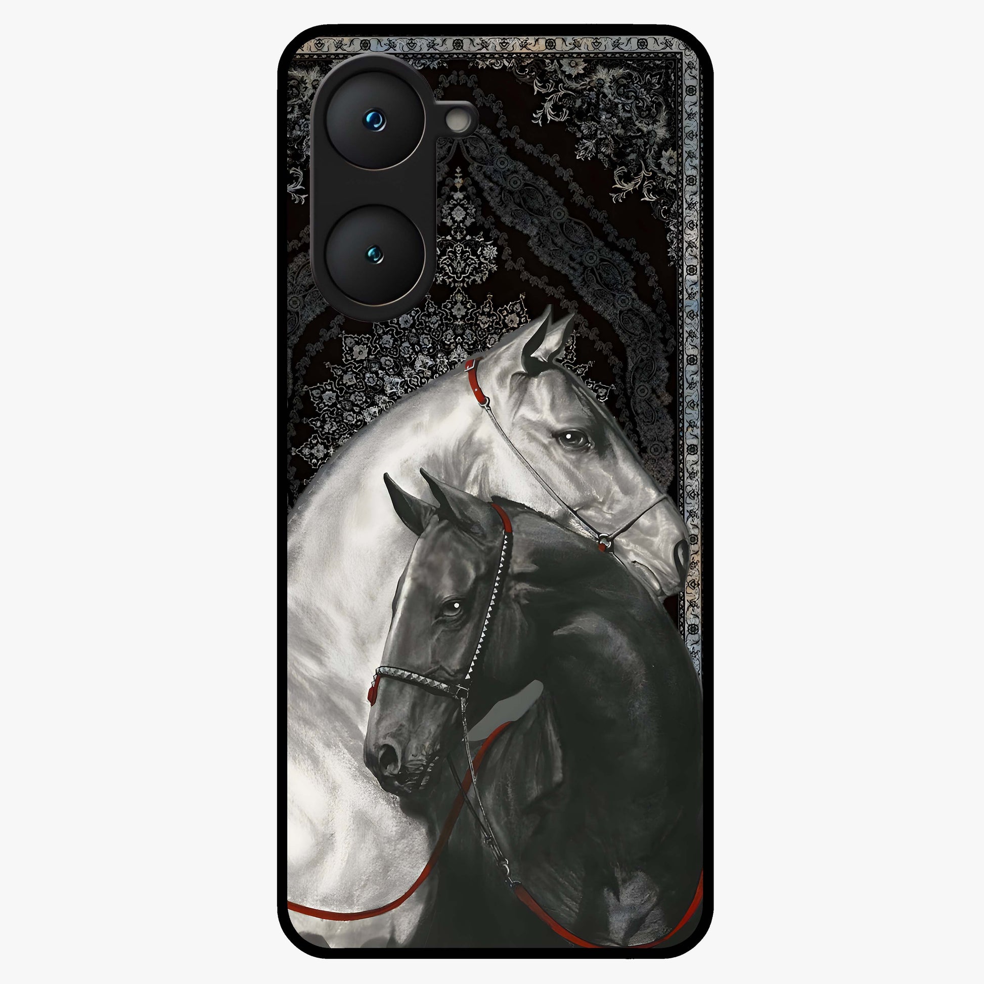 Majestic Ride Legacy Glass Case showing flat back view with powerful automotive inspired artwork and glossy glass finish.