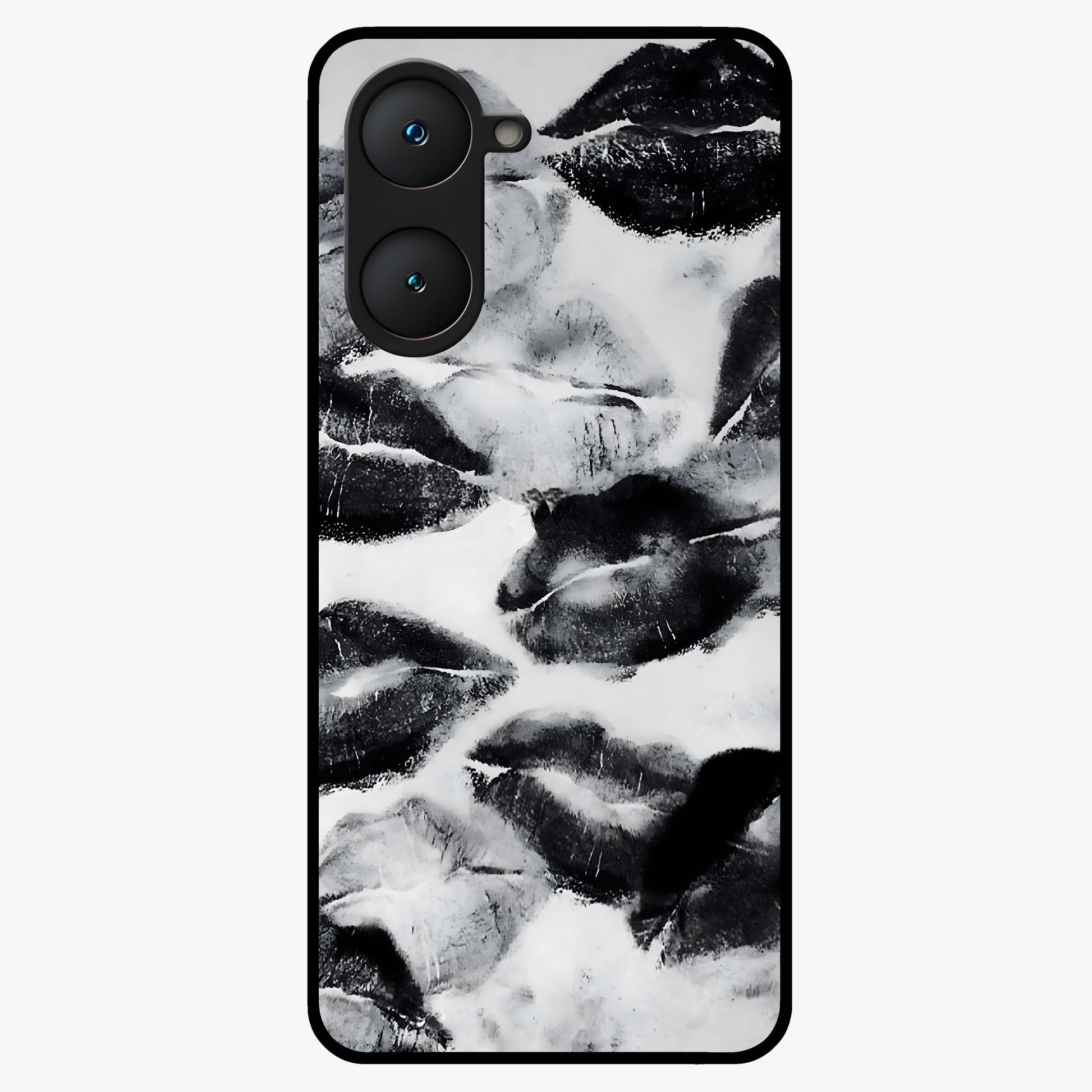 Midnight Kiss Marks Glass Case showing flat back view with lipstick kiss mark artwork and glossy glass finish.