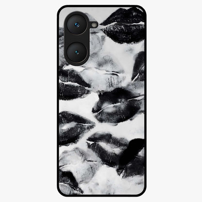 Midnight Kiss Marks Glass Case showing flat back view with lipstick kiss mark artwork and glossy glass finish.