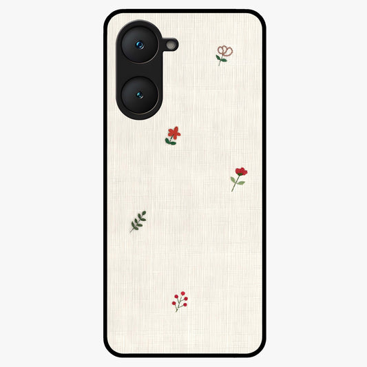 Minimal Petal Whispers Glass Case showing flat back view with soft minimal floral artwork and glossy glass finish.