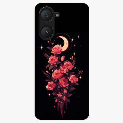 Moonlit Floral Elegance Glass Case showing flat back view with elegant floral artwork under moonlit tones and glossy glass finish.