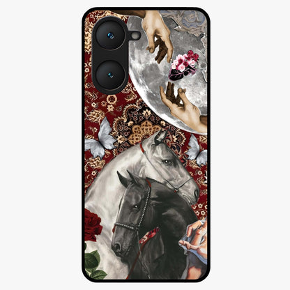Moonlit Royal Stallion Glass Case showing flat back view with majestic horse under moonlight artwork and glossy glass finish.