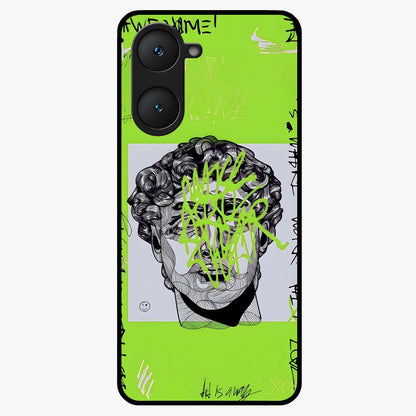 Neo Graffiti Rebellion Glass Case showing flat back view with vibrant graffiti artwork and glossy glass finish.
