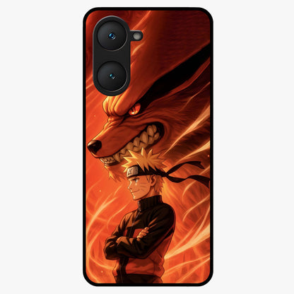 Nine Tails Legacy Glass Case showing flat back view with powerful nine-tailed fox inspired artwork and glossy glass finish.