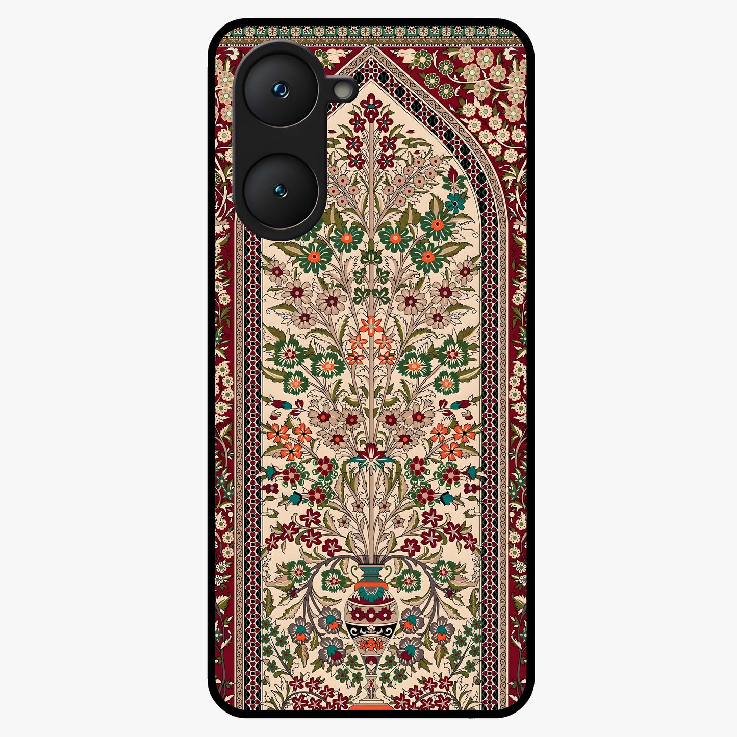 Persian Inspired Glass Case showing flat back view with ornate Persian style pattern artwork and glossy glass finish.