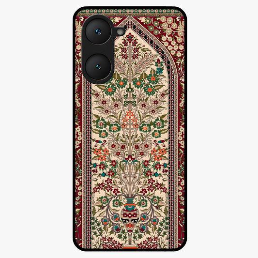 Persian Inspired Glass Case showing flat back view with ornate Persian style pattern artwork and glossy glass finish.