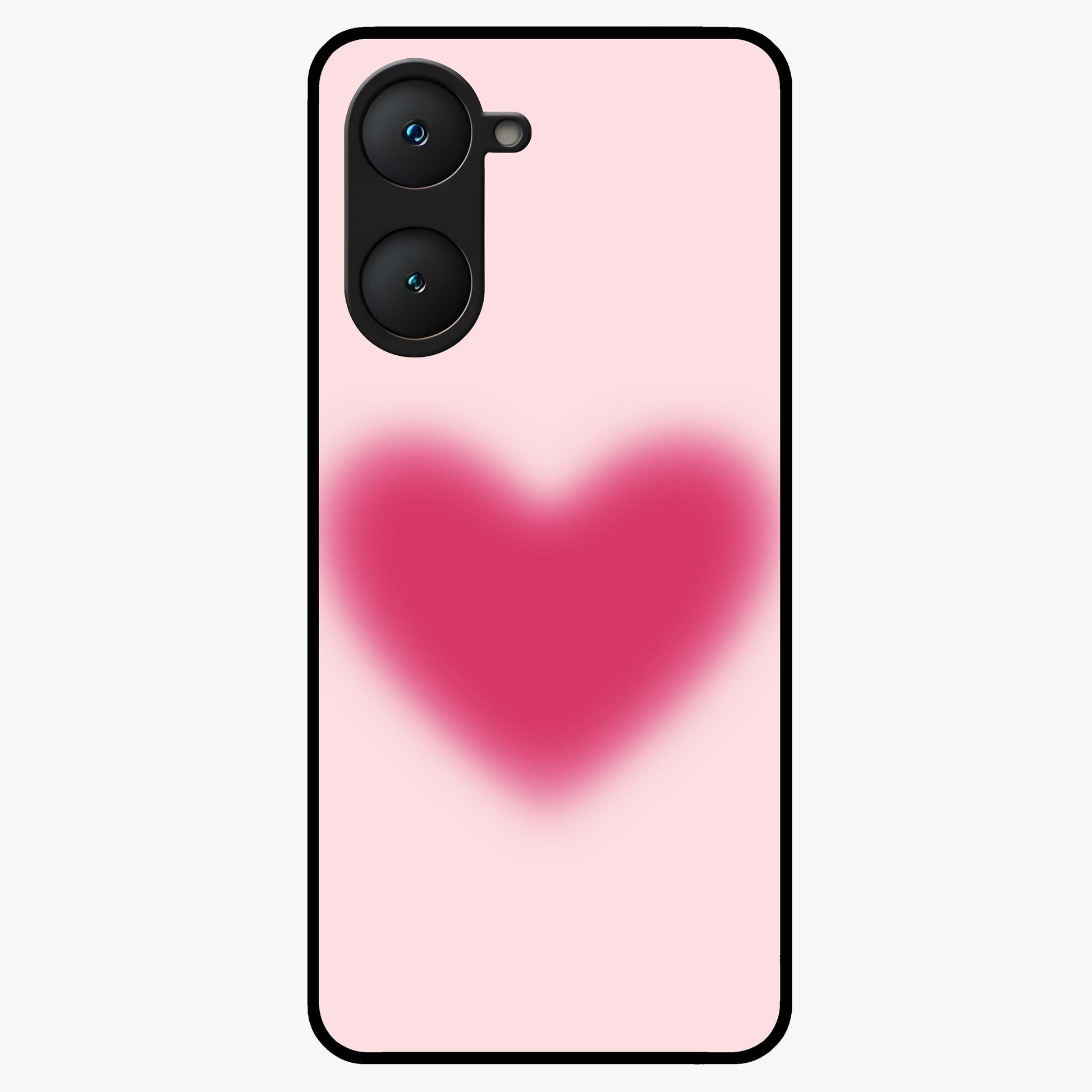 Pink Aura Heart Glass Case showing flat back view with glowing heart artwork and glossy glass finish.