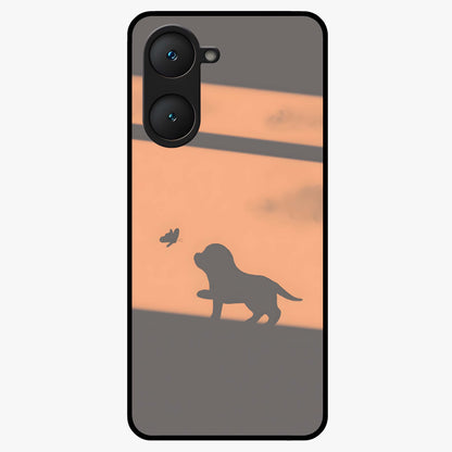 Puppy Shadow Art Glass Case showing flat back view with cute puppy shadow style artwork and glossy glass finish.