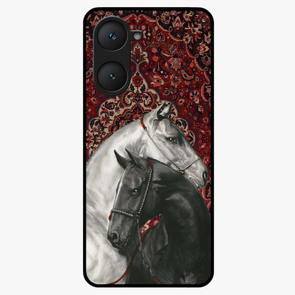 Regal Stallion Tapestry Glass Case showing flat back view with majestic horse tapestry artwork and glossy glass finish.