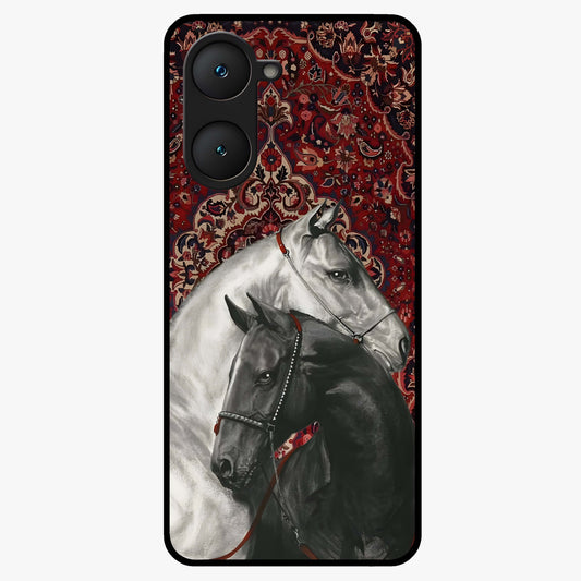 Regal Stallion Tapestry Glass Case showing flat back view with majestic horse tapestry artwork and glossy glass finish.