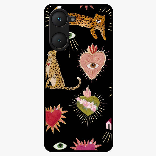 Sacred Jungle Heart Glass Case showing flat back view with jungle inspired heart artwork and glossy glass finish.