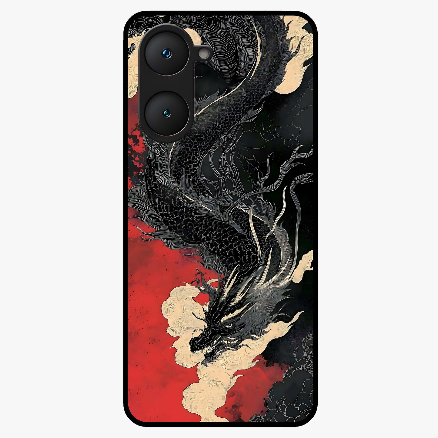 Shadow Dragon Fury Glass Case showing flat back view with fierce dragon artwork and glossy glass finish.