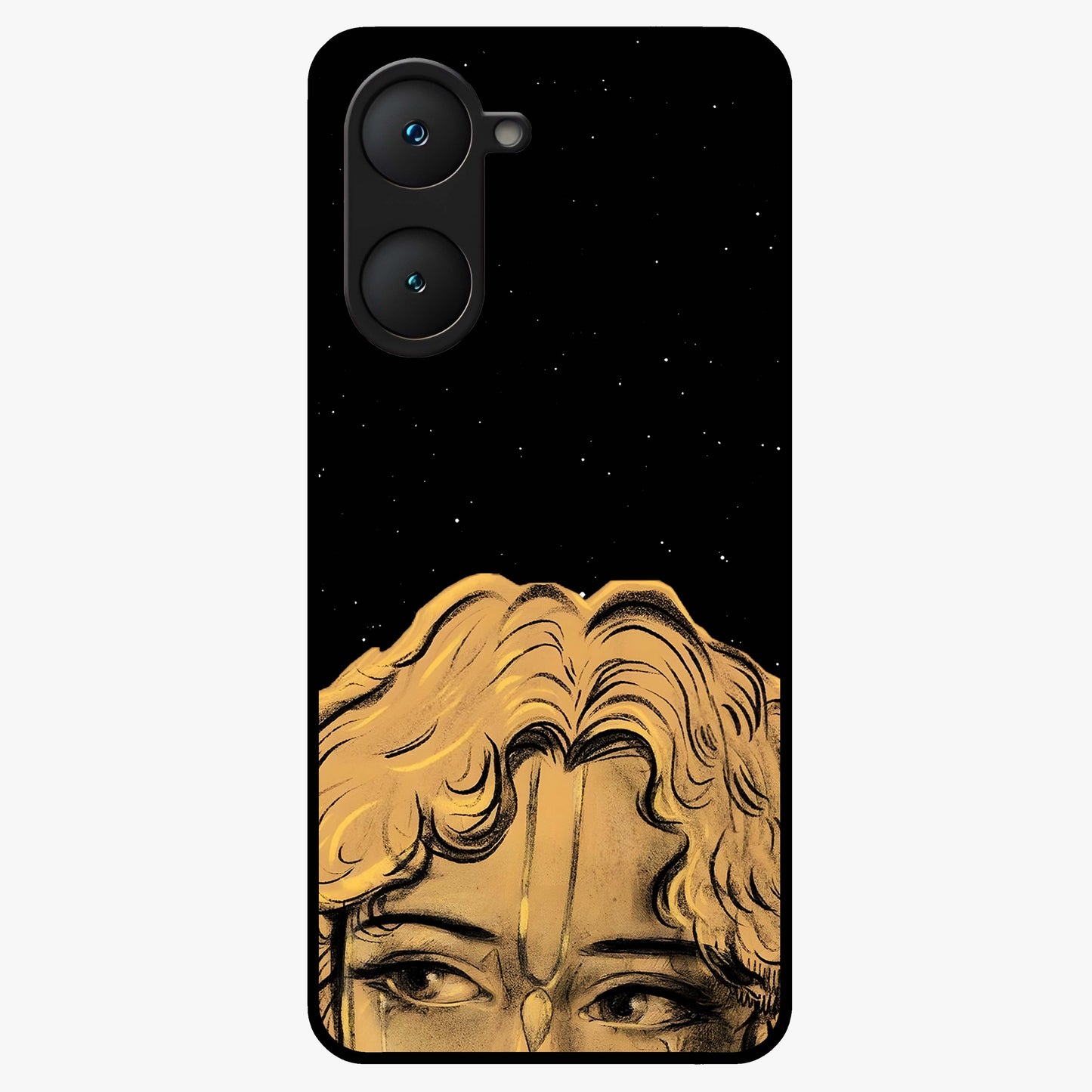 Shri Krishna Art Glass Case showing flat back view with devotional Krishna artwork and glossy glass finish.