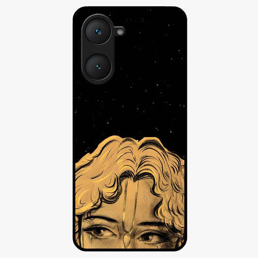 Shri Krishna Art Glass Case showing flat back view with devotional Krishna artwork and glossy glass finish.