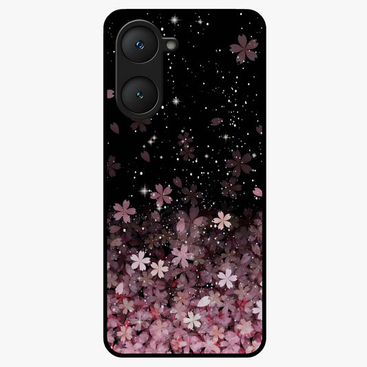 Small Starry Flowers Glass Case showing flat back view with delicate starry floral artwork and glossy glass finish.
