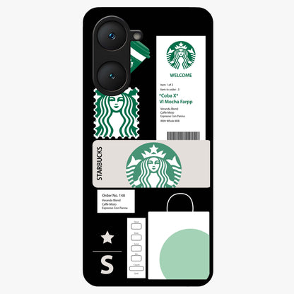 Starbucks Mocha Glass Case showing flat back view with coffee inspired artwork and glossy glass finish.