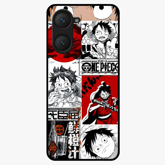 Strawhat Chaos Panels Glass Case showing flat back view with anime inspired chaos panel artwork and glossy glass finish.