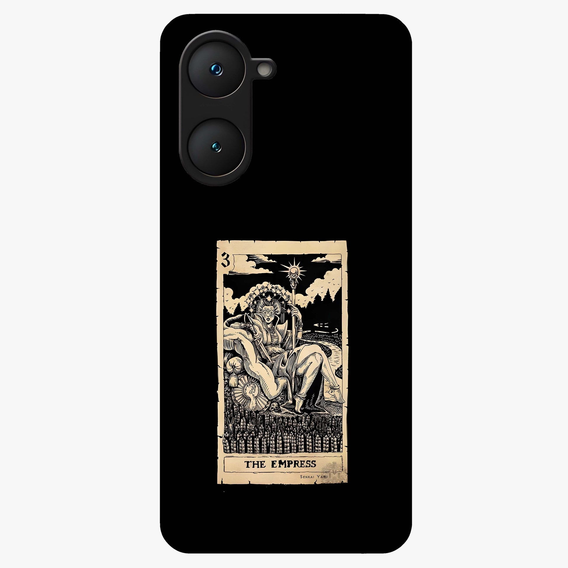 The Empress Glass Case showing flat back view with regal feminine artwork and glossy glass finish.