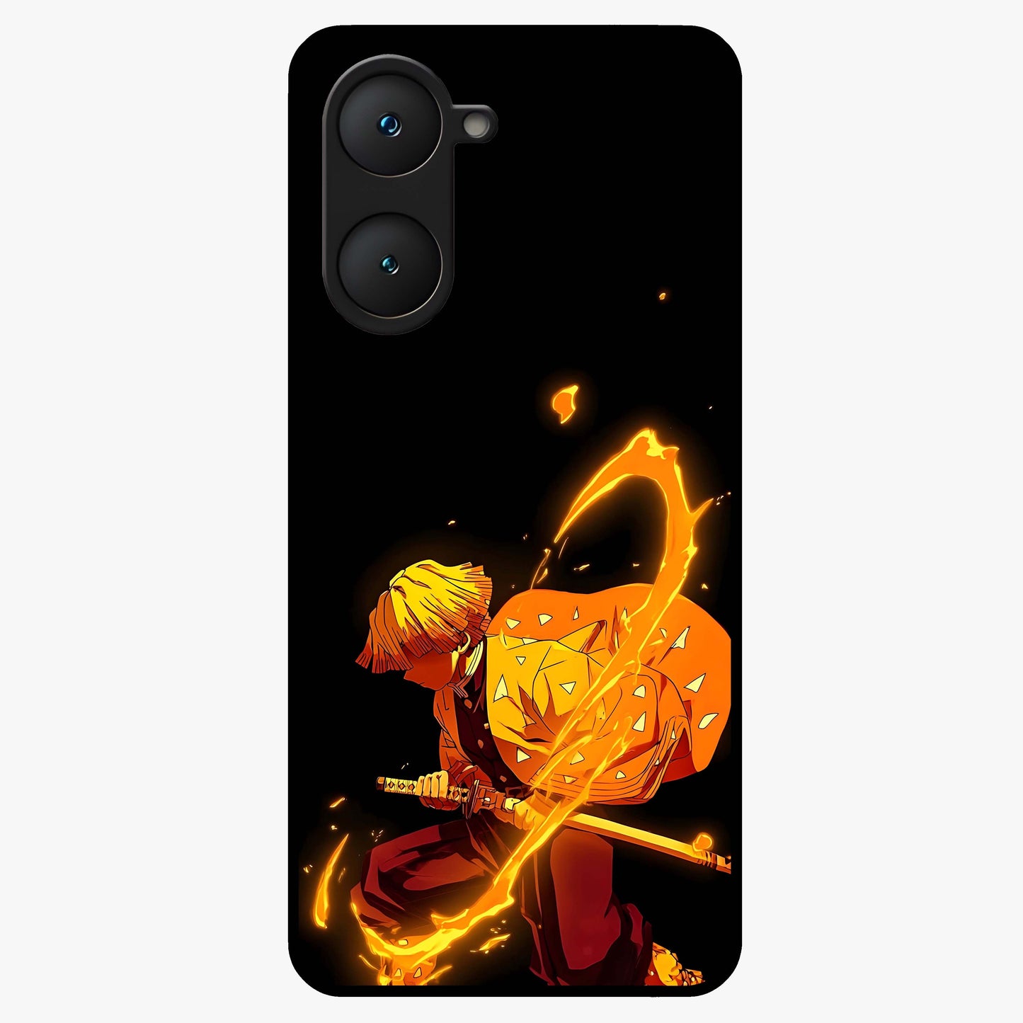 Thunder Flame Execution Glass Case showing flat back view with powerful flame and lightning artwork and glossy glass finish.