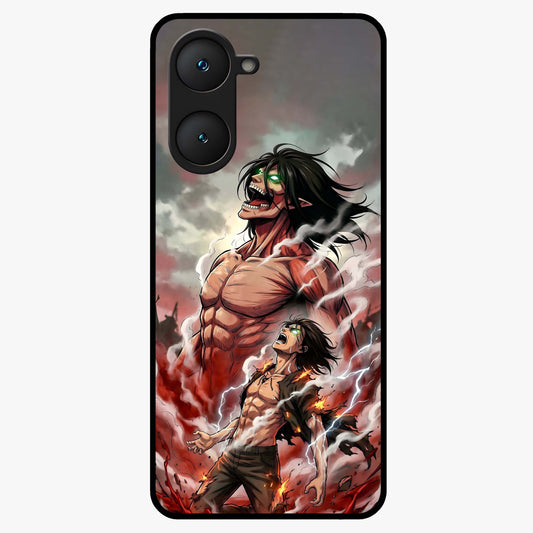 Titan Awakening Fury Glass Case showing flat back view with powerful titan inspired artwork and glossy glass finish.