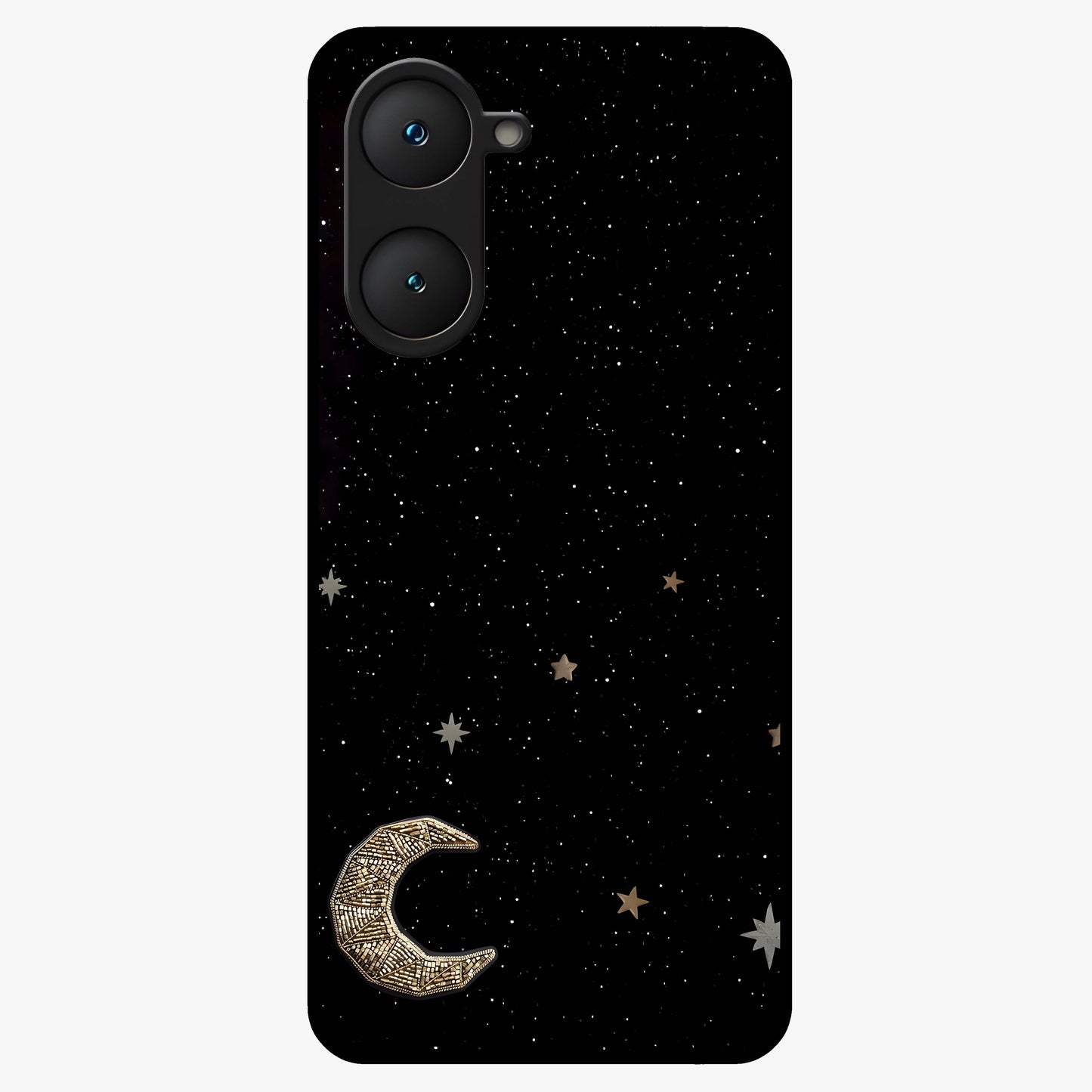 Twinkle Star With Half Moon Glass Case showing flat back view with star and half moon artwork and glossy glass finish.