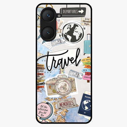 Wanderlust Journal Glass Case showing flat back view with travel inspired artwork and glossy glass finish.