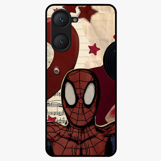 Web Warrior Vibes Glass Case showing flat back view with superhero inspired web themed artwork and glossy glass finish.