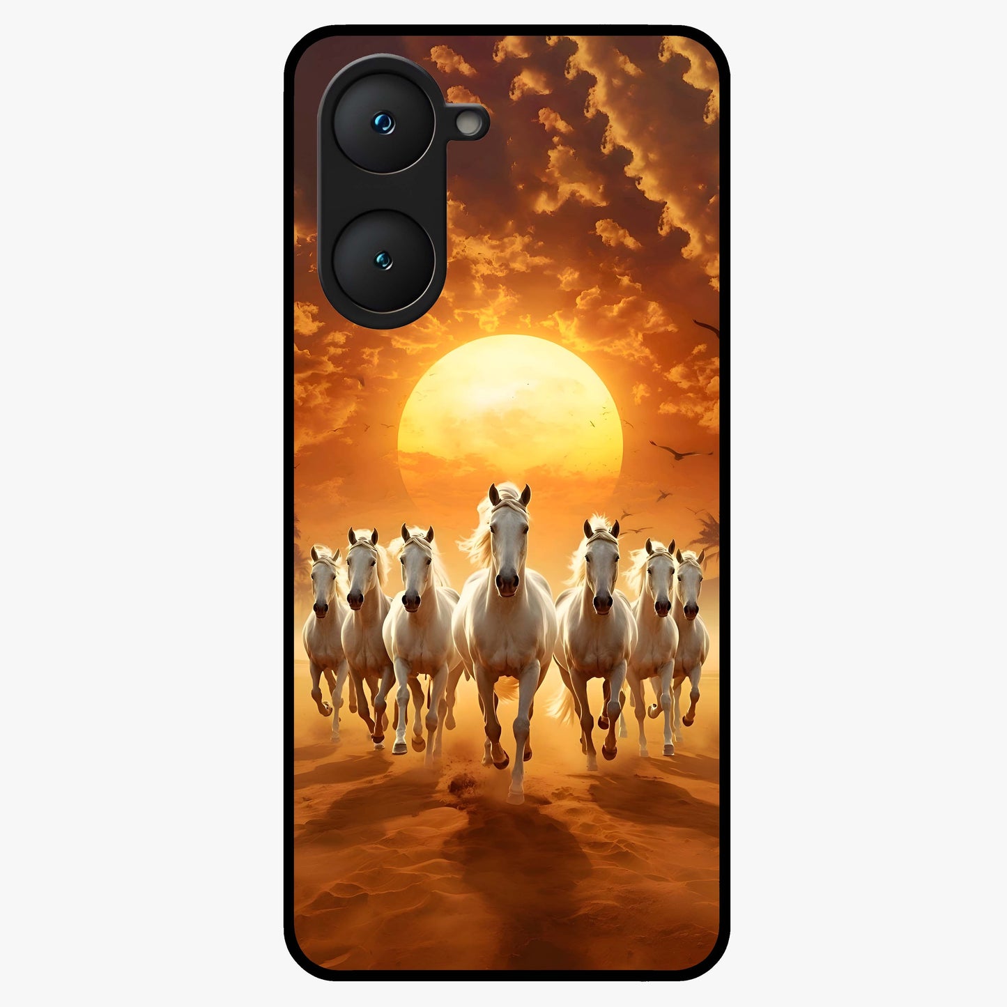 Wild Sunset Majesty Glass Case showing flat back view with majestic sunset landscape artwork and glossy glass finish.