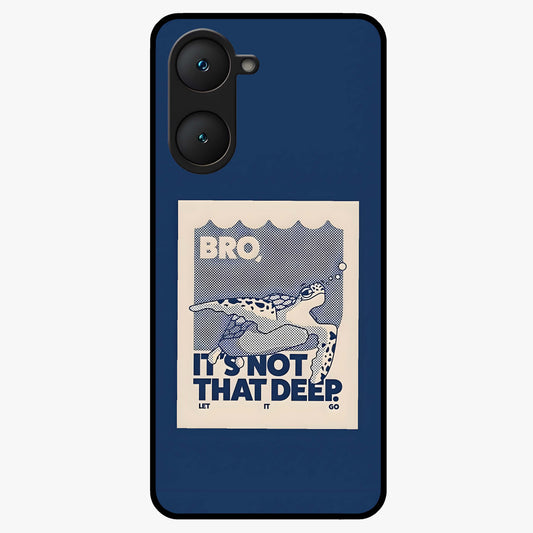 Worry Less Swim Glass Case showing flat back view with playful motivational artwork and glossy glass finish.
