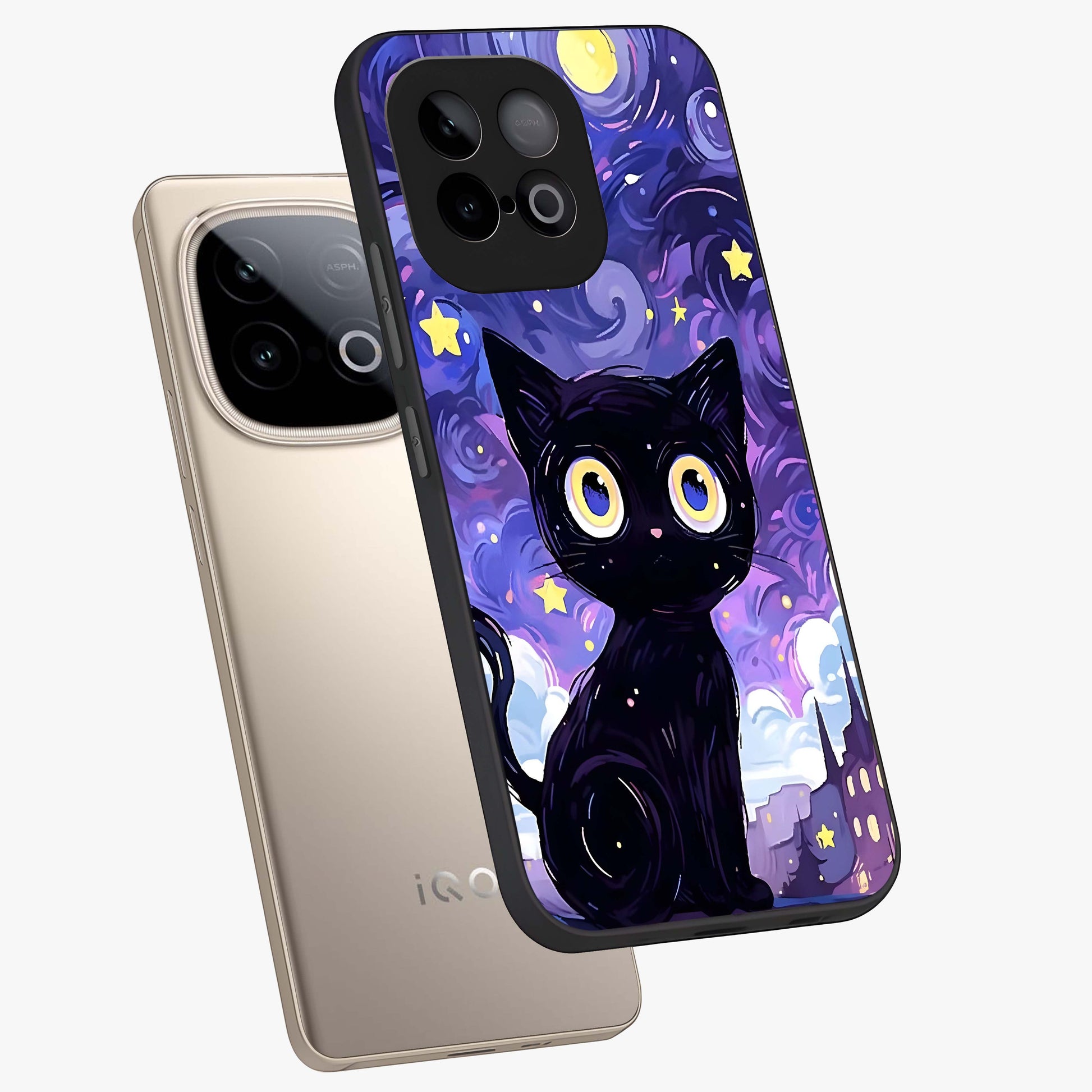 Abstract Cat Art Glass Case displayed in angled mockup highlighting modern abstract cat artwork and sleek glass surface.