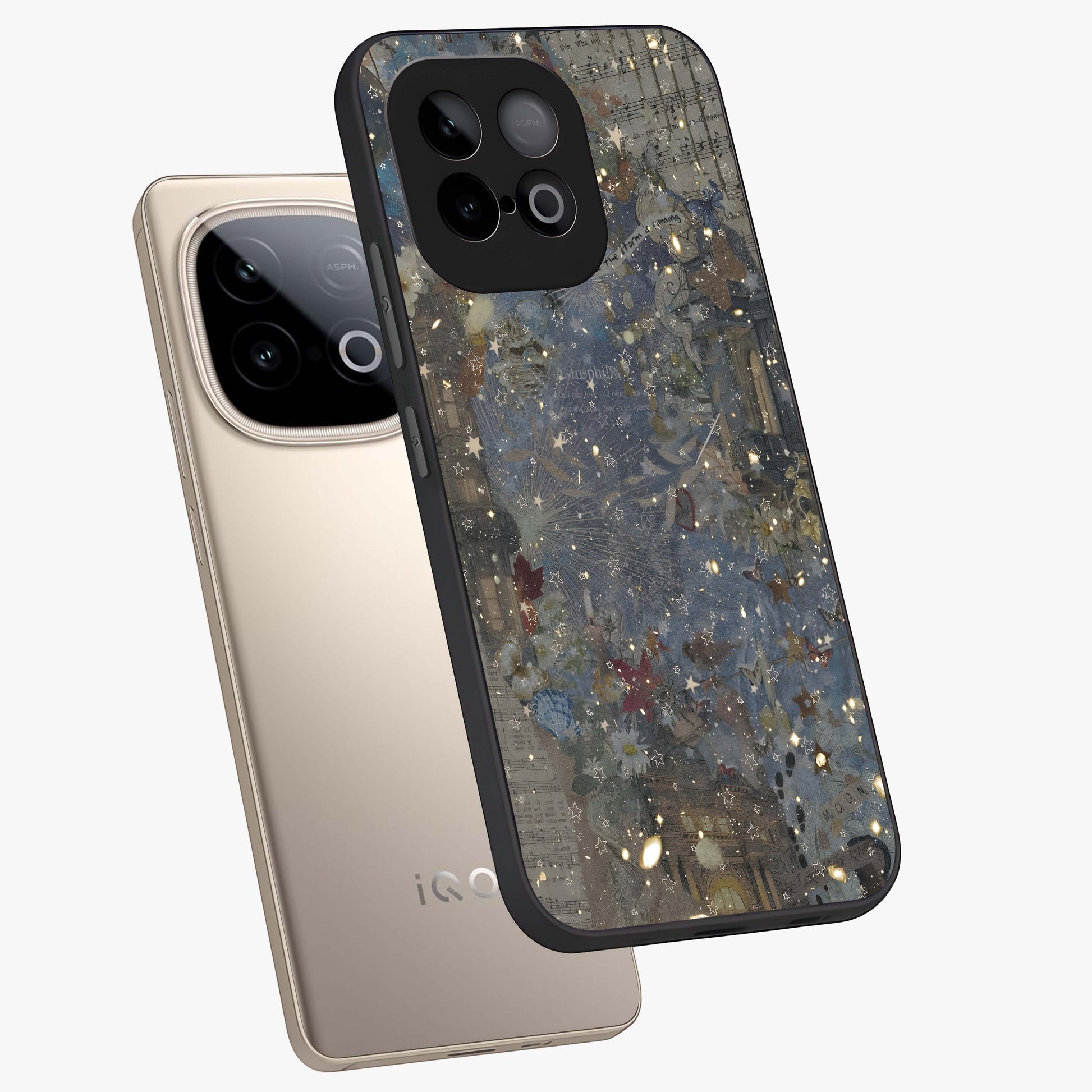 Aesthetic Astrolophia Glass Case displayed in angled mockup highlighting artistic aesthetic elements and smooth glass surface.