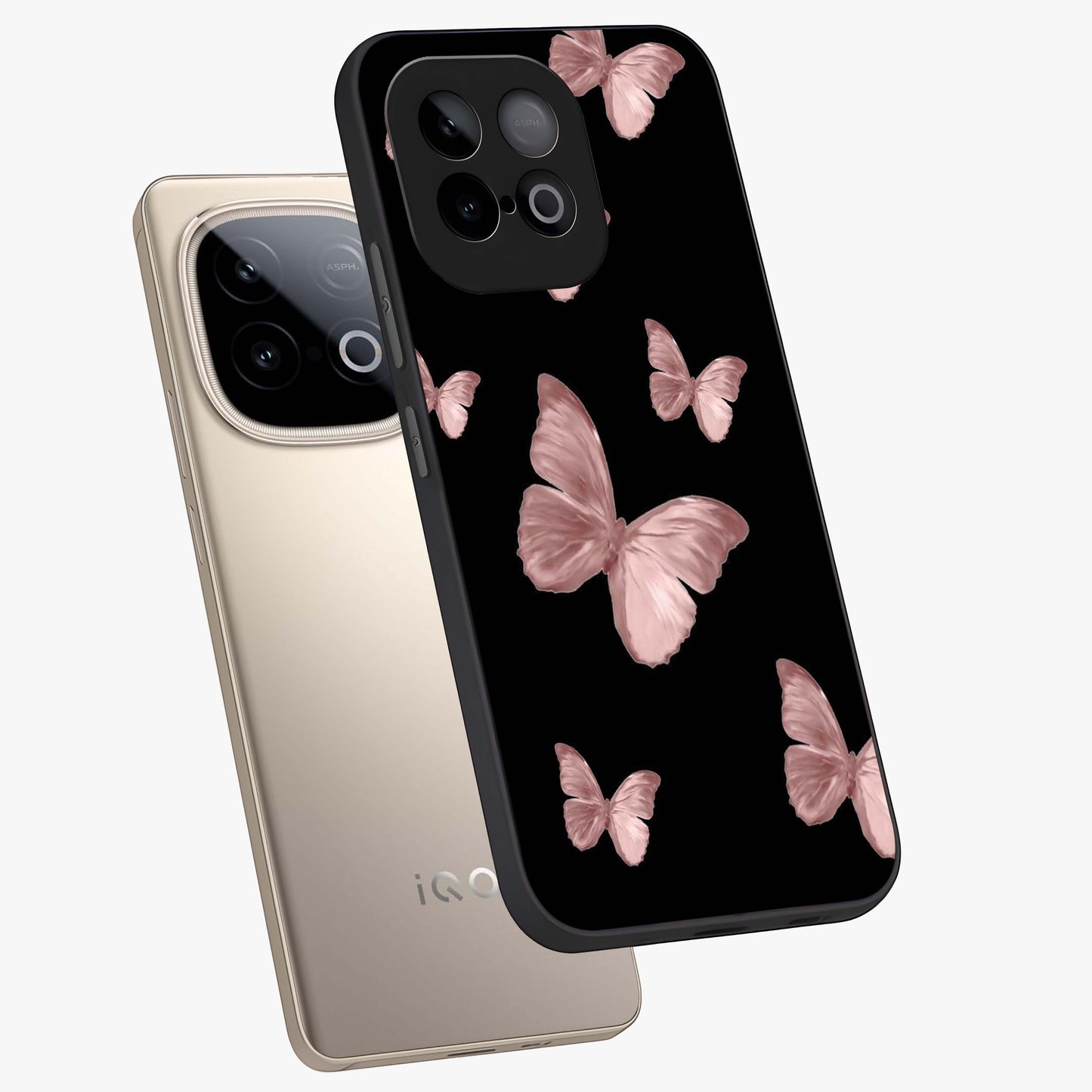 Butterfly Pattern Glass Case displayed in angled mockup highlighting delicate butterfly design and aesthetic pattern style.