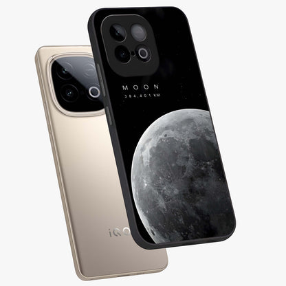 Cosmic Moon Glow Glass Case displayed in angled mockup highlighting celestial moon design with cosmic aesthetic theme.