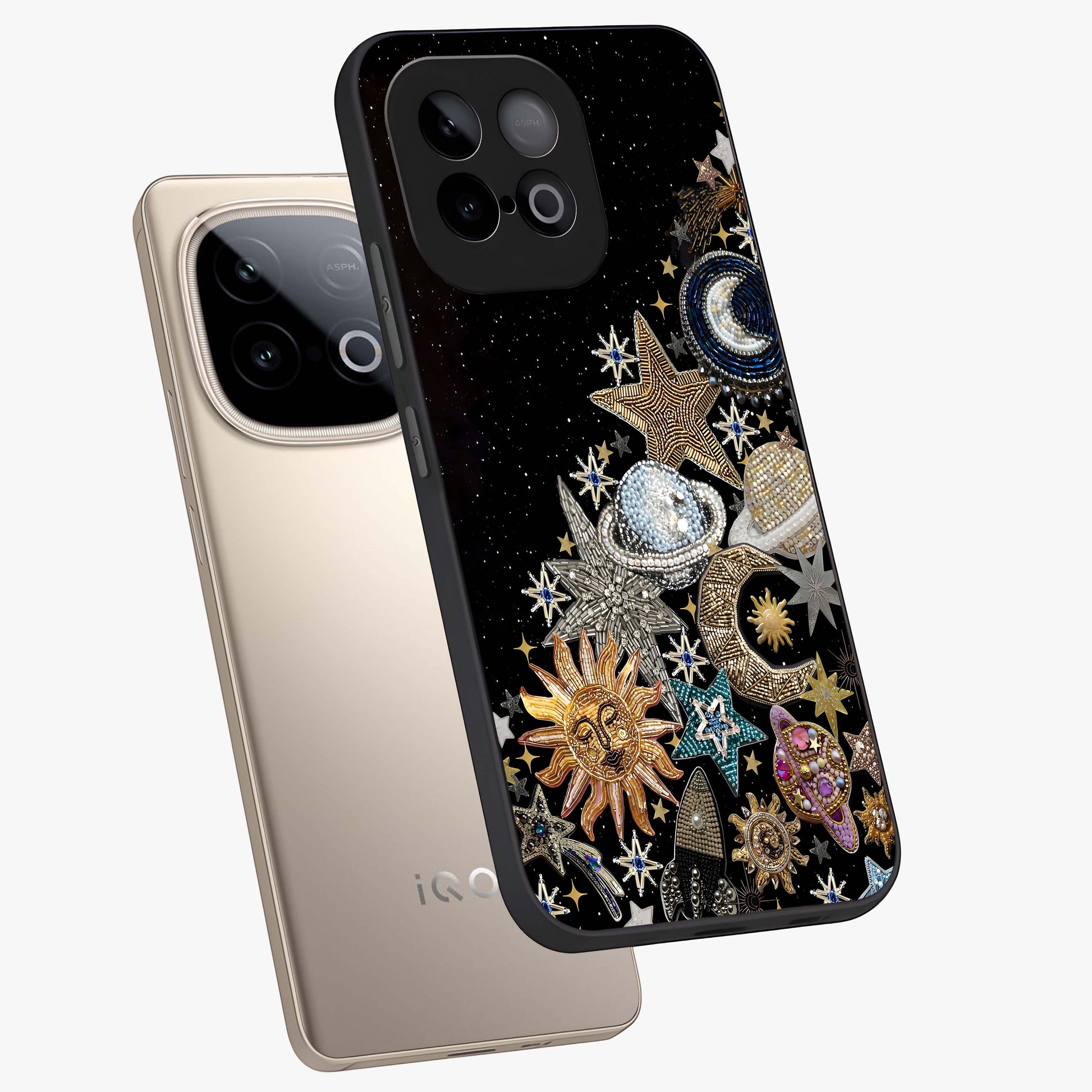 Cosmic Sparkle Dreams Glass Case displayed in angled mockup highlighting dreamy star sparkle design with celestial aesthetic.
