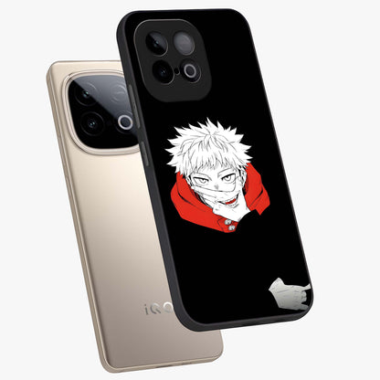 Crimson Chaos Smile Glass Case displayed in angled mockup highlighting edgy crimson smile design with graphic aesthetic.