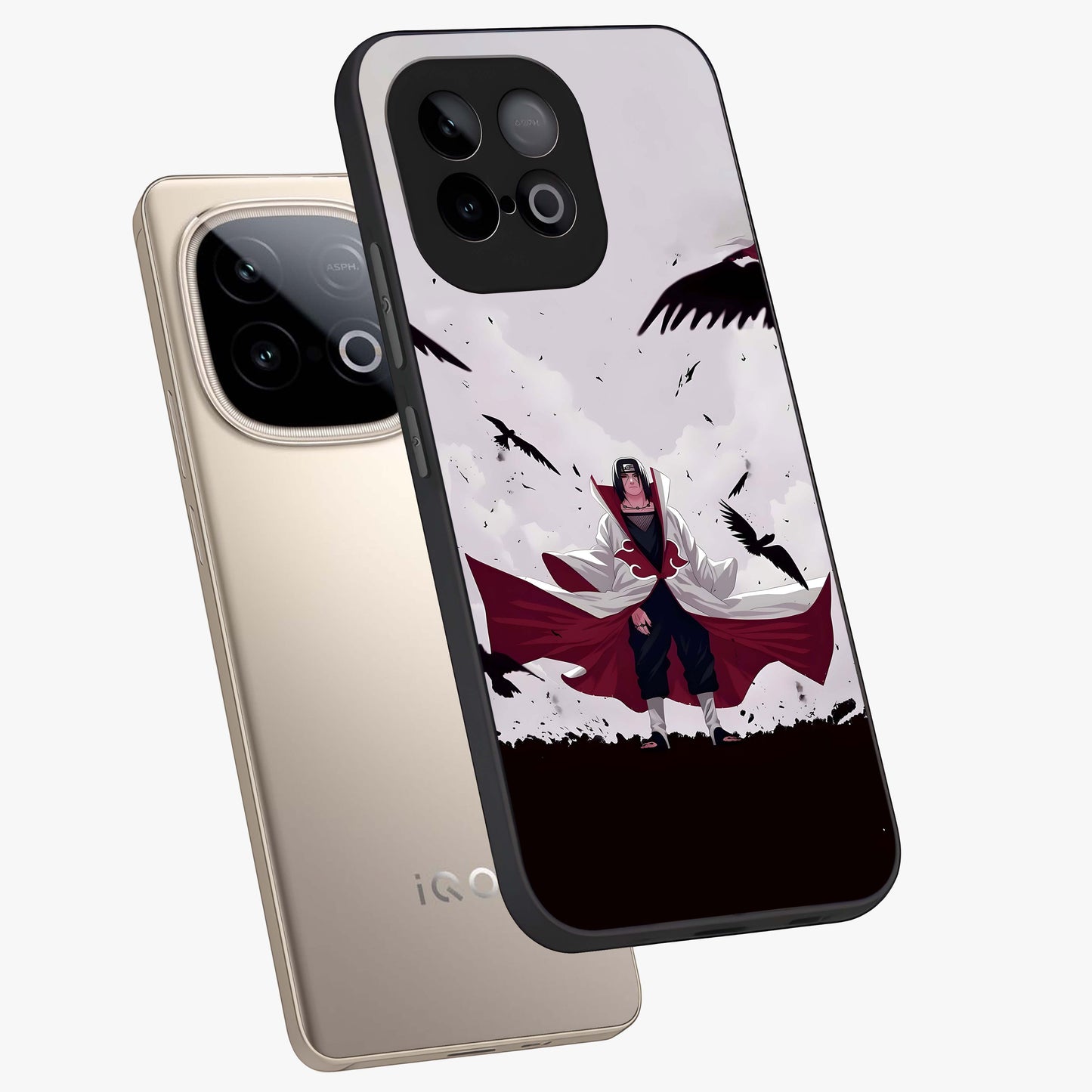 Crimson Crow Ascension Glass Case displayed in angled mockup highlighting powerful crow illustration with dark crimson aesthetic.