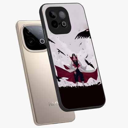 Crimson Crow Ascension Glass Case displayed in angled mockup highlighting powerful crow illustration with dark crimson aesthetic.