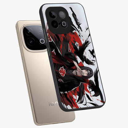 Crimson Crow Illusion Glass Case displayed in angled mockup highlighting mysterious crow graphic with dark aesthetic style.