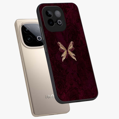 Crimson Fade Butterfly Glass Case displayed in angled mockup highlighting elegant butterfly design with crimson gradient aesthetic.