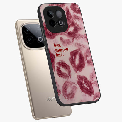 Crimson Kiss Love Glass Case displayed in angled mockup highlighting bold love inspired design with modern aesthetic style.