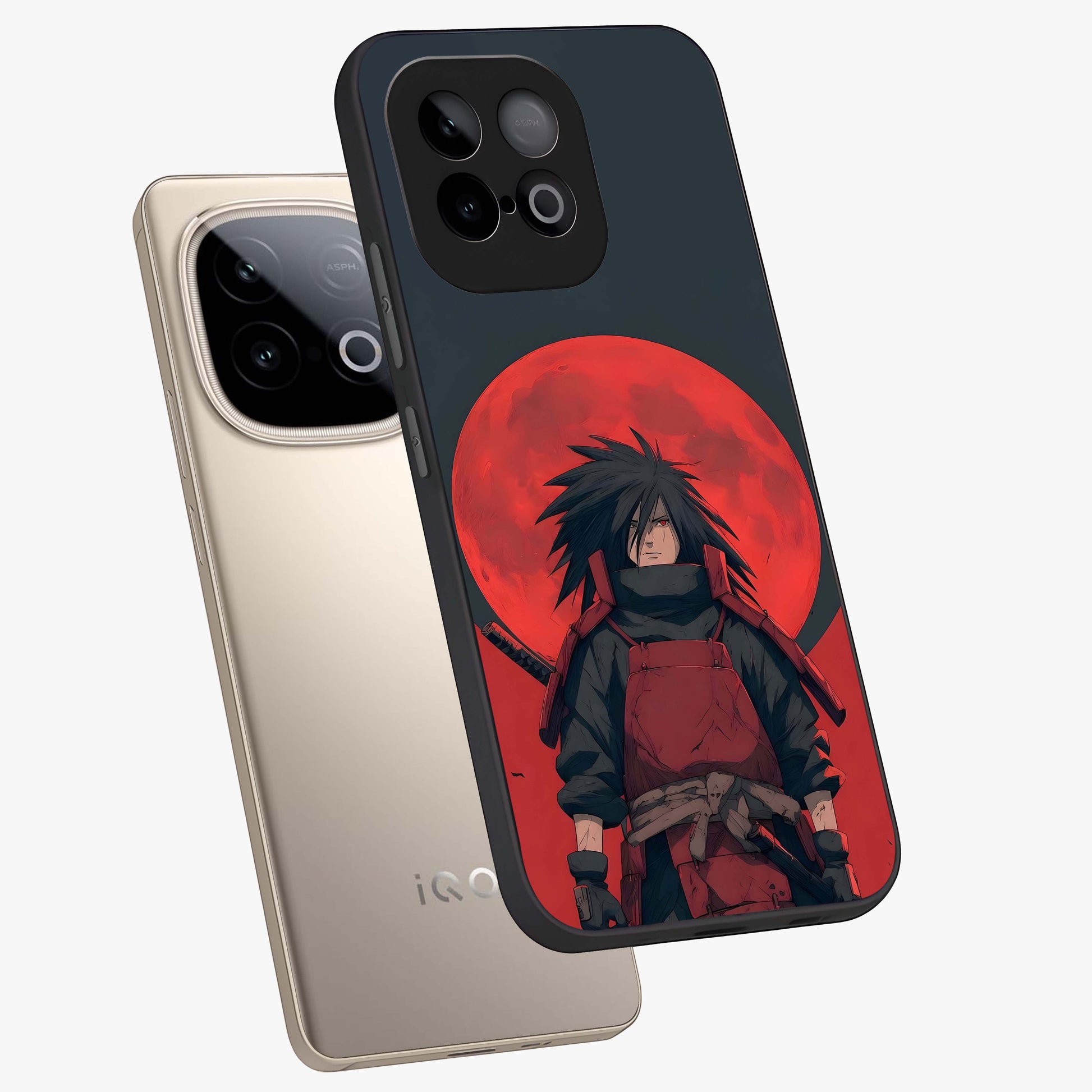 Crimson Moon Warlord Glass Case displayed in angled mockup highlighting dramatic crimson moon design with fantasy aesthetic.