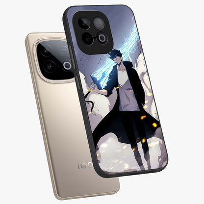 Dark Lightning Anime Warrior Glass Case displayed in angled mockup highlighting powerful lightning themed anime illustration.