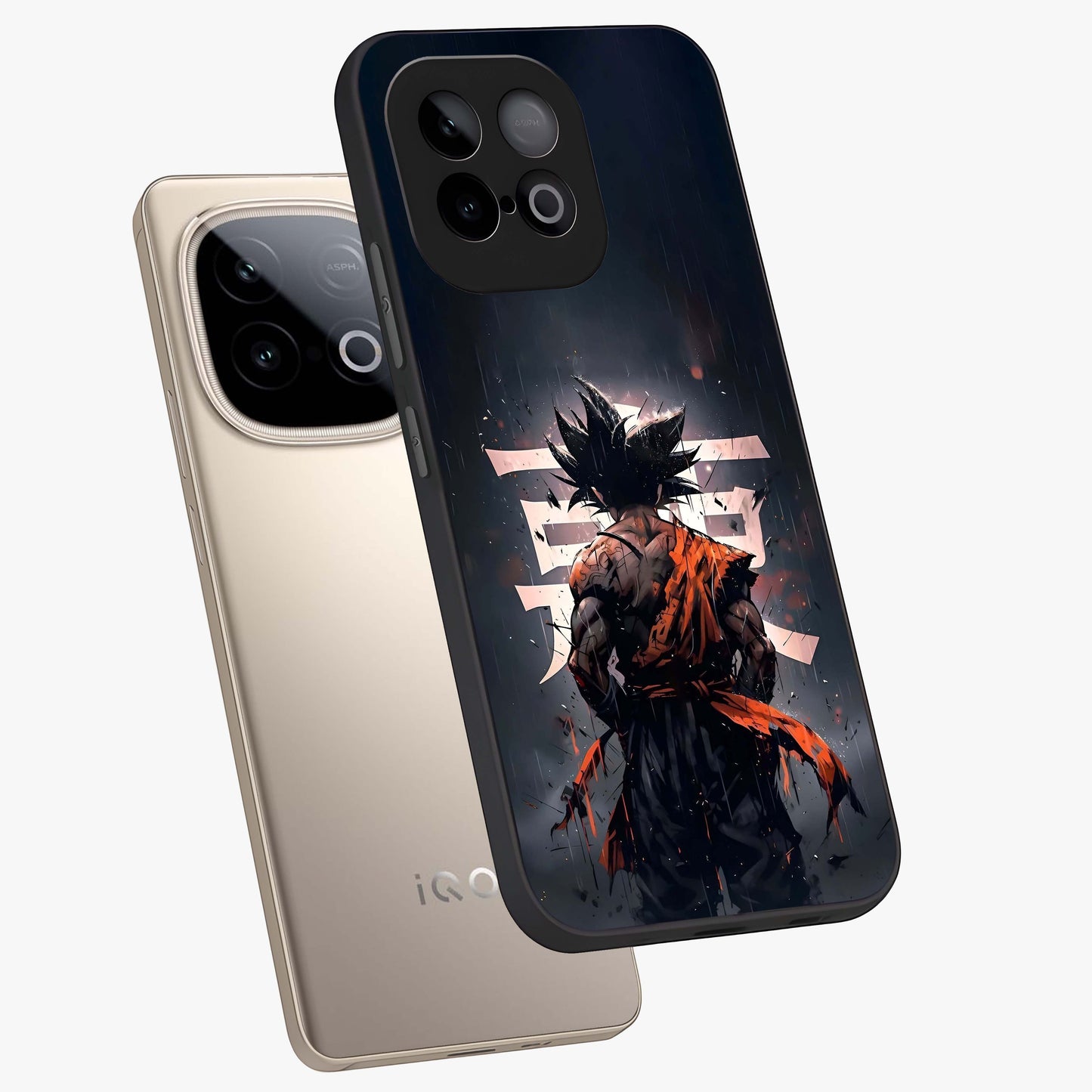 Dark Warrior In Rain Glass Case displayed in angled mockup highlighting dramatic warrior illustration with dark rain aesthetic.