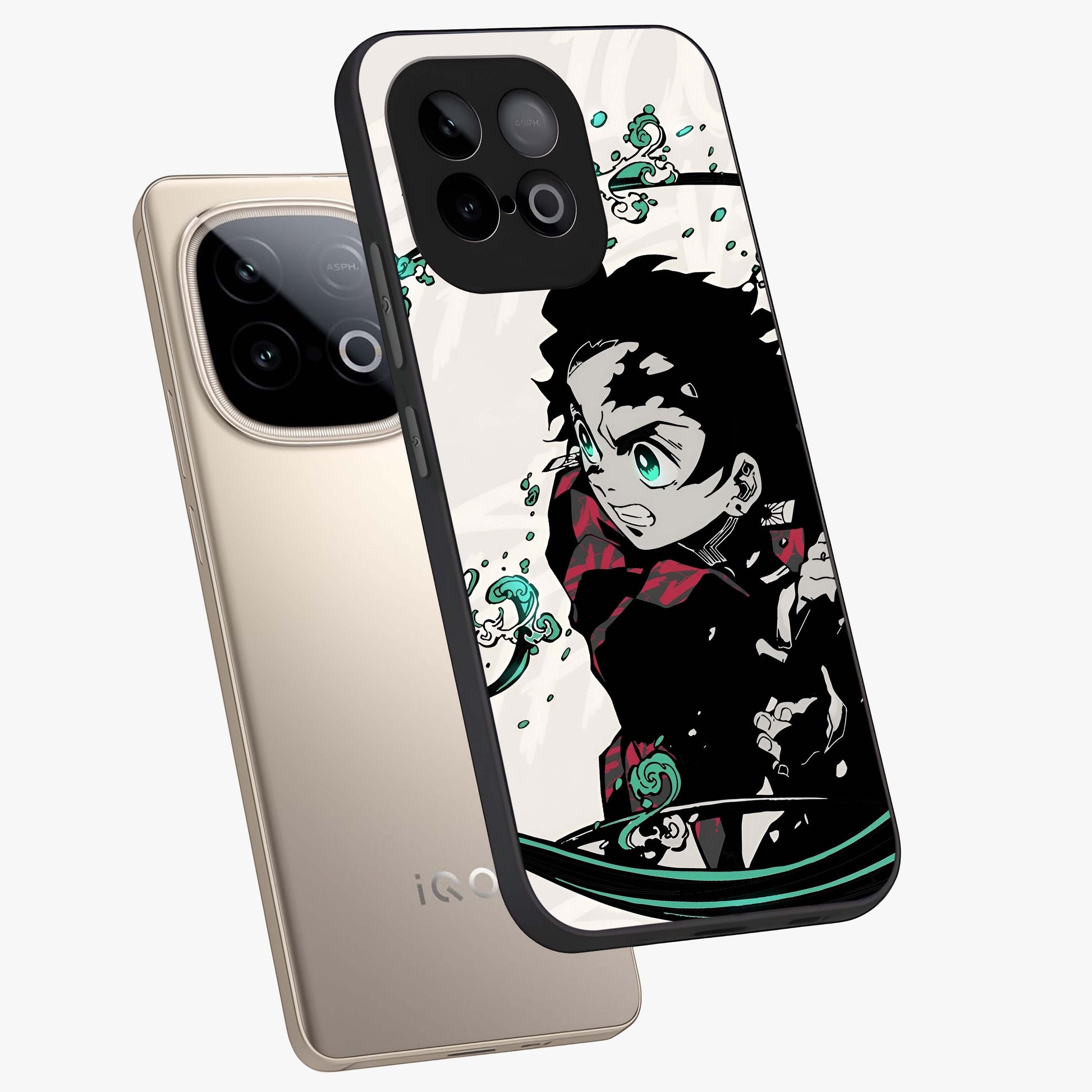 Demon Slayer Glass Case displayed in angled mockup highlighting dramatic anime character design with action aesthetic.