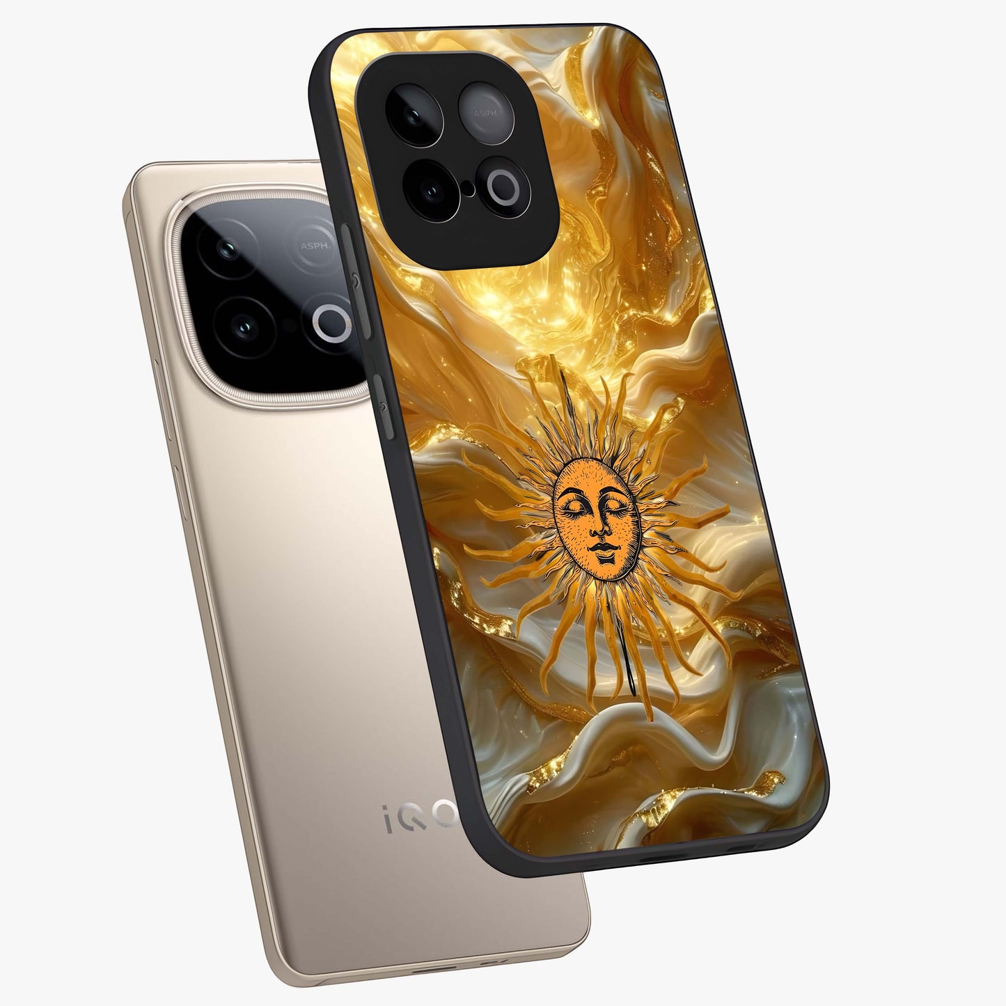 Eternal Golden Glow Glass Case displayed in angled mockup highlighting glowing golden aesthetic design with elegant style.