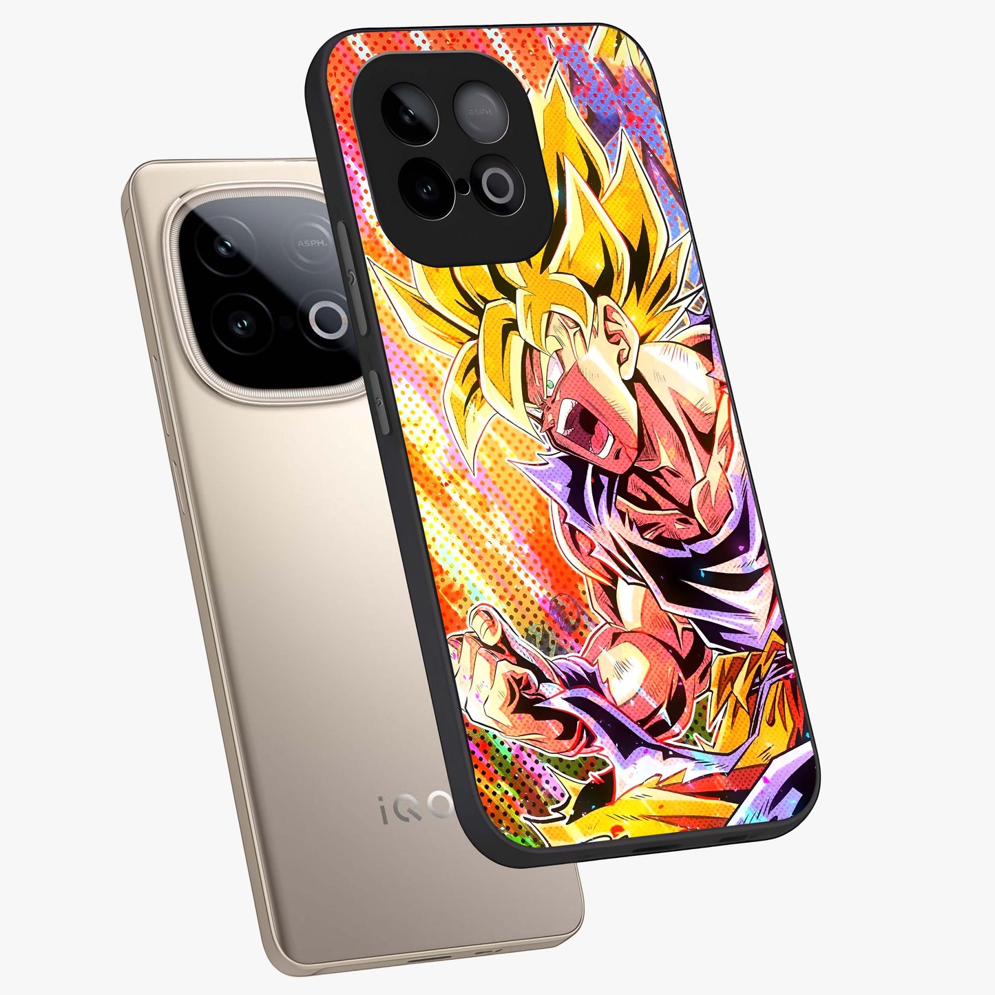 Firing Goku Glass Case displayed in angled mockup highlighting dynamic anime character design with action aesthetic.
