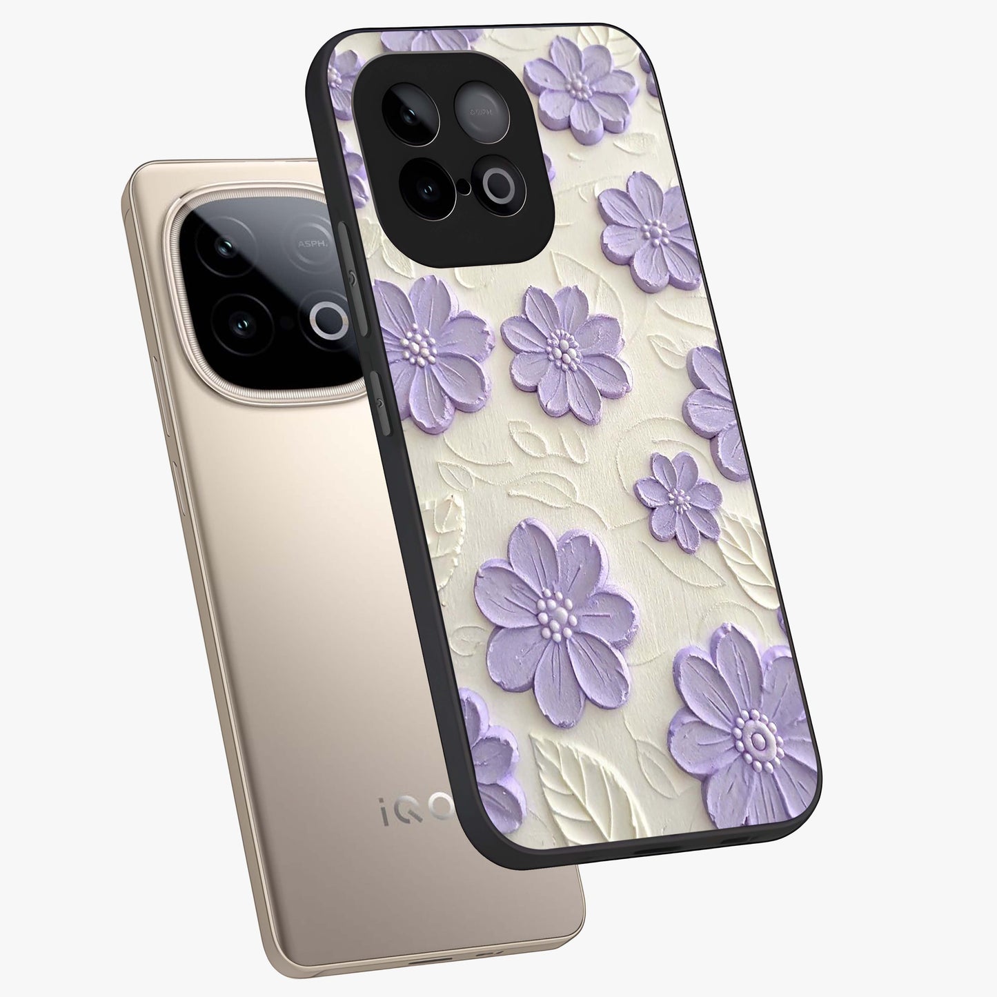 Floral Wall Art With Purple Flowers Glass Case displayed in angled mockup highlighting vibrant purple floral illustration with artistic aesthetic.
