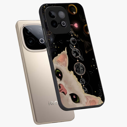 Galactic Cat Glass Case displayed in angled mockup highlighting celestial feline illustration with galaxy aesthetic style.