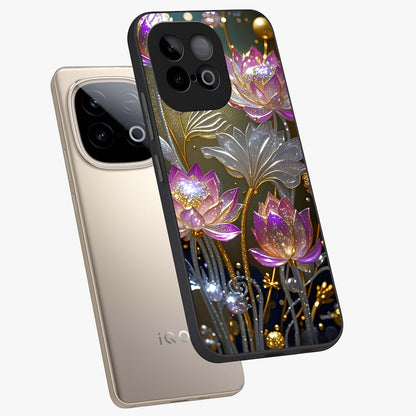 Golden Floral Majesty Glass Case displayed in angled mockup highlighting elegant flower design with royal golden aesthetic.